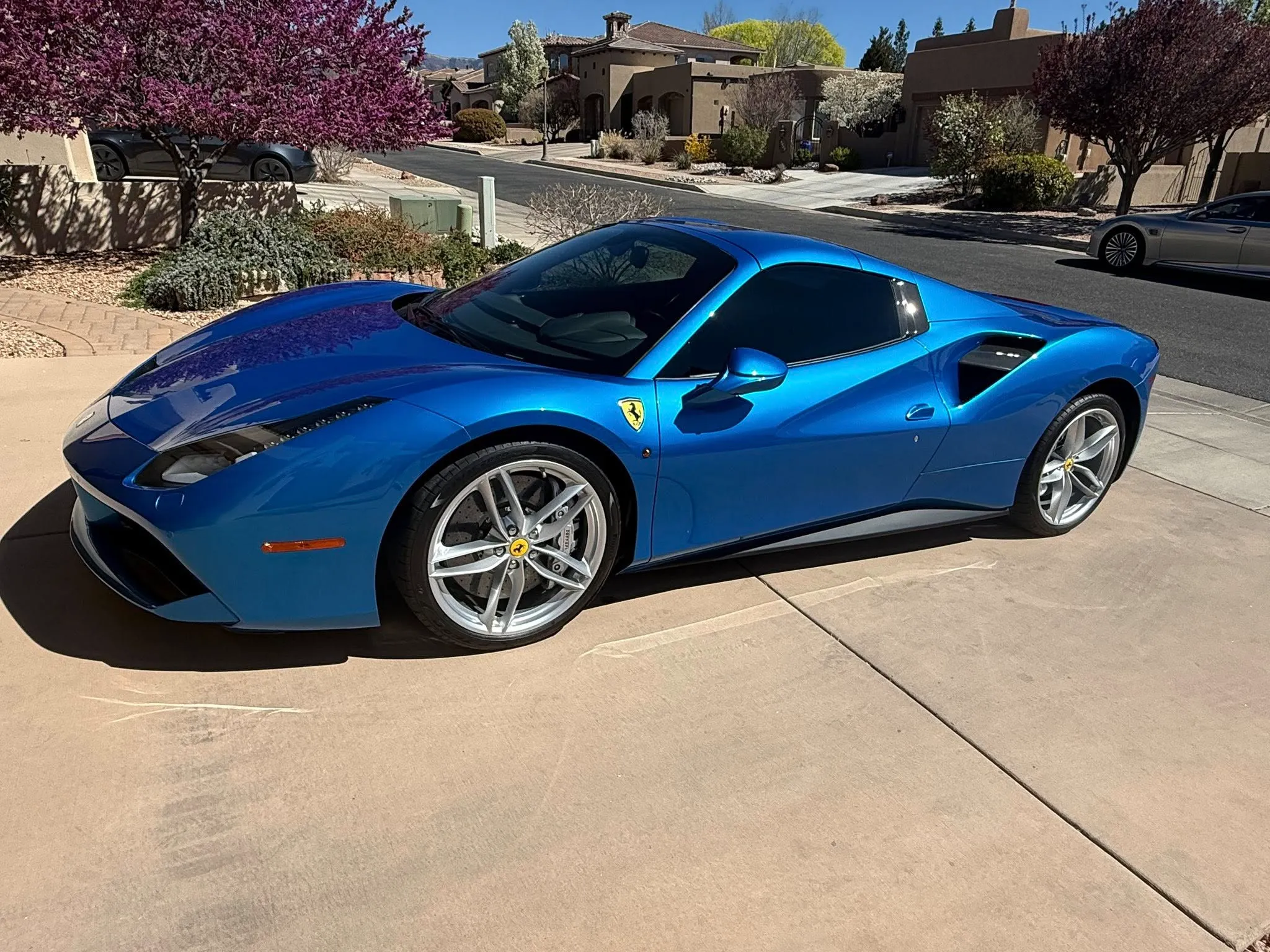 Blue Ferrari detailed by Prestige Auto Spa NM